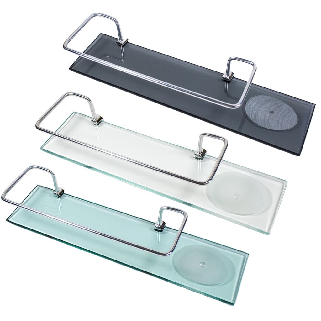 Porta shampoo reto com saboneteira em vidro 40x10cm cores fumê - incolor - verde