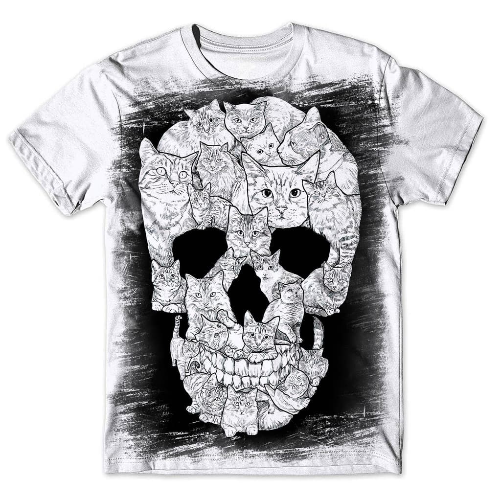 Camisa Camiseta Masculina Caveira Gato