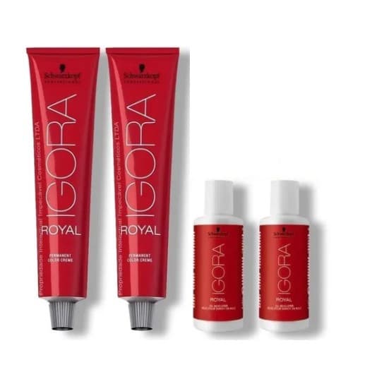 Kit Schwarzkopf Igora Royal 2 Tintas 8-77 Louro Médio Cobre Extra 60g + 2 Agua Ox 30vol 60ml