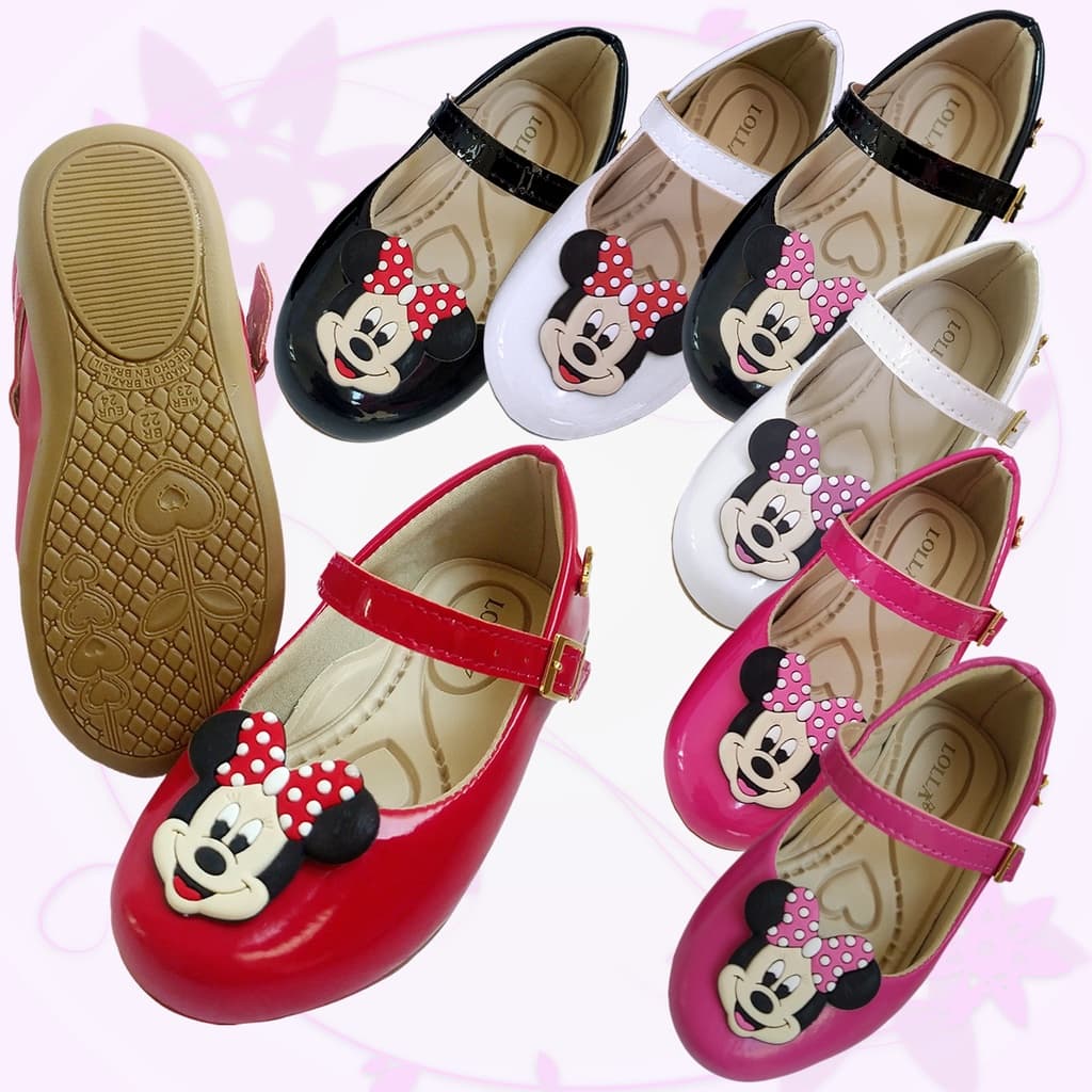 Sapatilha Infantil Menina Verniz Com Enfeites de Personagens