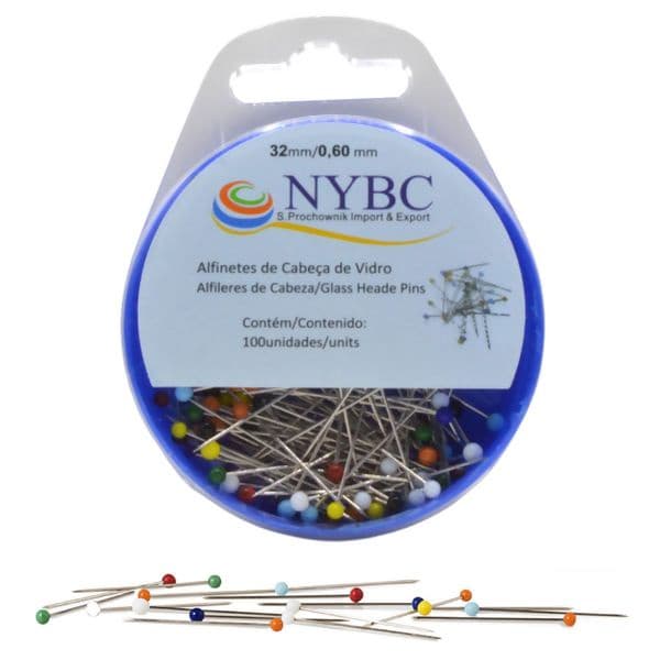 100 Alfinete cabeça de vidro colorido ferro niquelado 32mm (M&L)