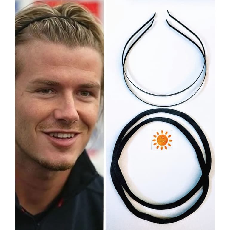 2 Tiaras Lisa de Ferro Basic + 2 Elásticos  Beckham Headband Esporte Corrida Suor Unisex Faixa Preto