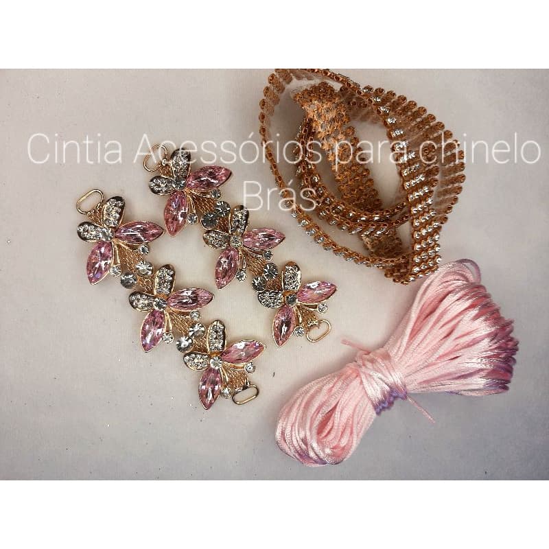 borboleta rosa kit ou somente o cabedal para chinelos