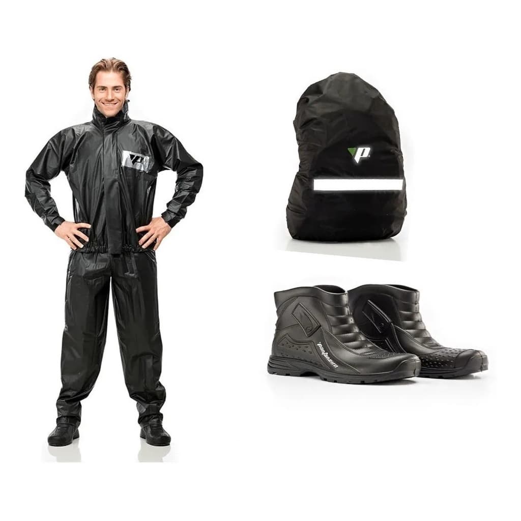 Capa De Chuva + Bota + Capa De Mochila Moto Motoqueiro.