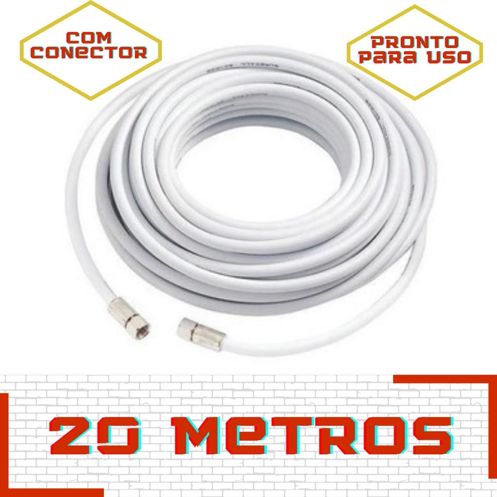20Mt Cabo Coaxial Branco P/ Antena Tv Pronto Com Conectores