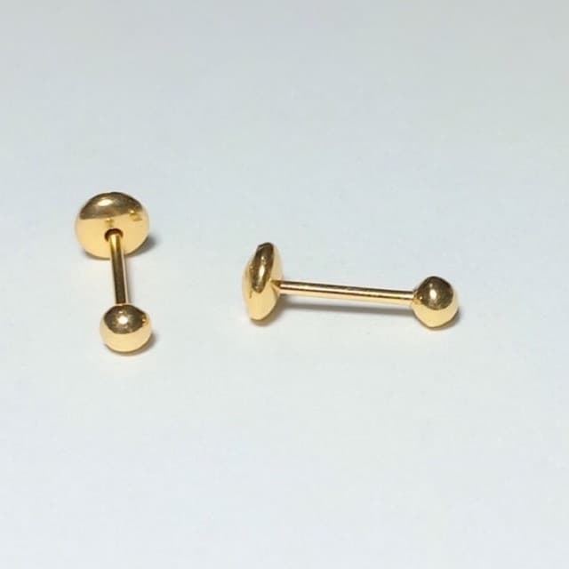 Brinco Infantil Segundo Furo mini Bolinha 2mm Tarraxa baby banhado a ouro antialérgico