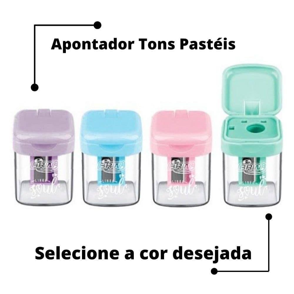 Apontador Tons Pasteis Plastico C/ Deposito Soul Brw Ap2006