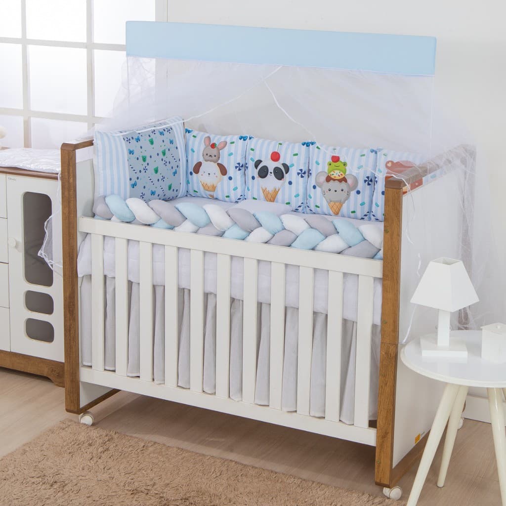 Kit Para Berco Tranca Americano  Para Bebê Menino 12 Peças Candy Azul