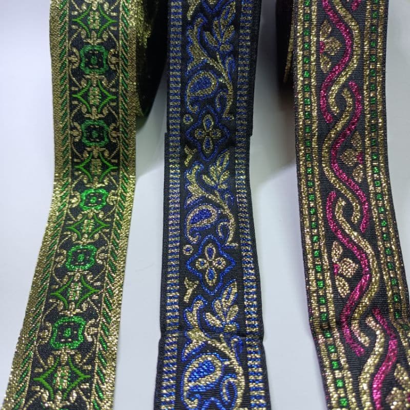 1 Metro Fita Grega Galão Ponto Russo Dourada Floral