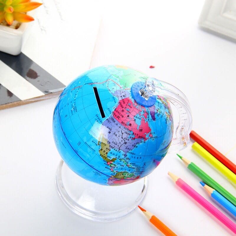 Globo Cofre Terrestre Colorida Gira 360 Graus Idioma Inglês