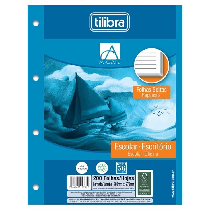 Folha Para Fichário Universitário 200 Folhas 4 Furos Branco Tilibra