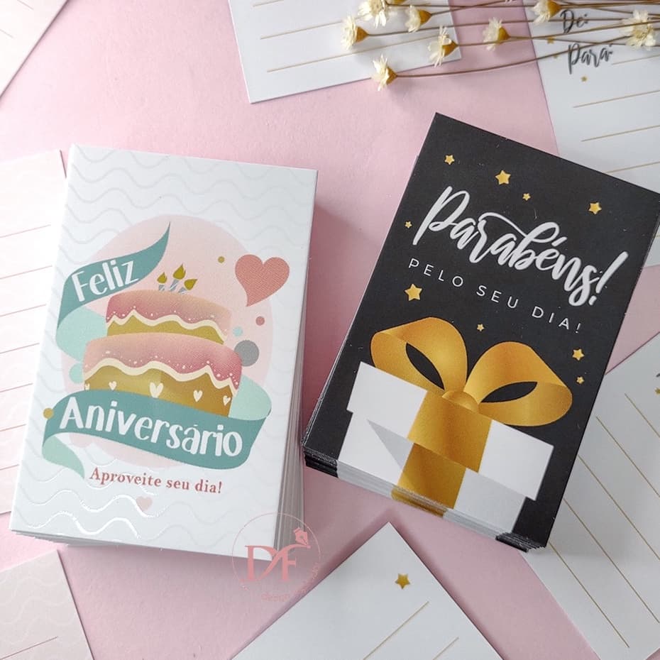 Mini Cartões de Aniversário - TAG aniversário - cartão feliz aniversário para presente