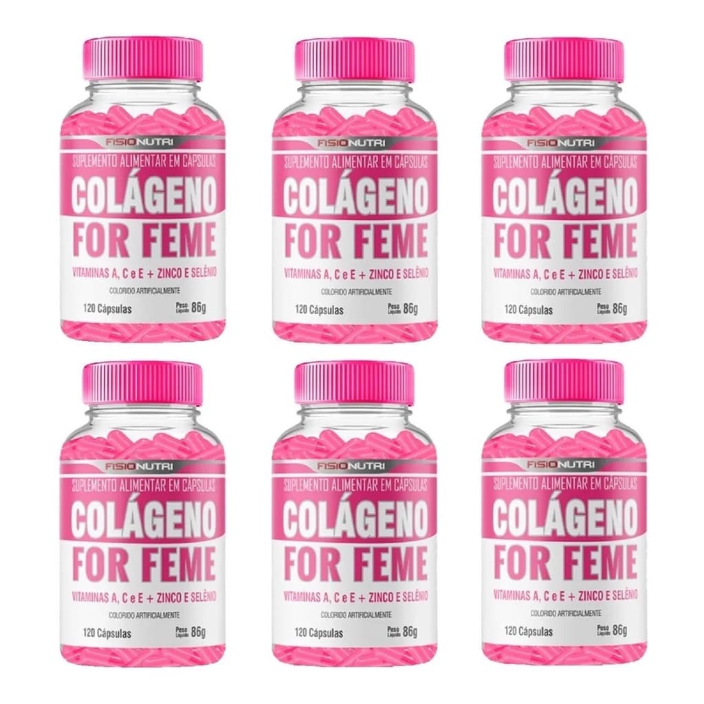 Kit 6 X Colágeno Hidrolisado C/ Betacaroteno + Vitamina C 720 Caps FisioNutri