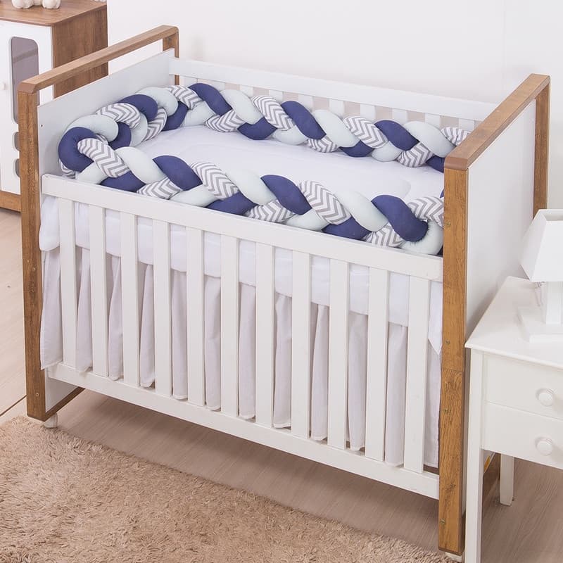 Protetor para Berço Trança 04 Metros Encanto Chevron, Marinho e Cinza