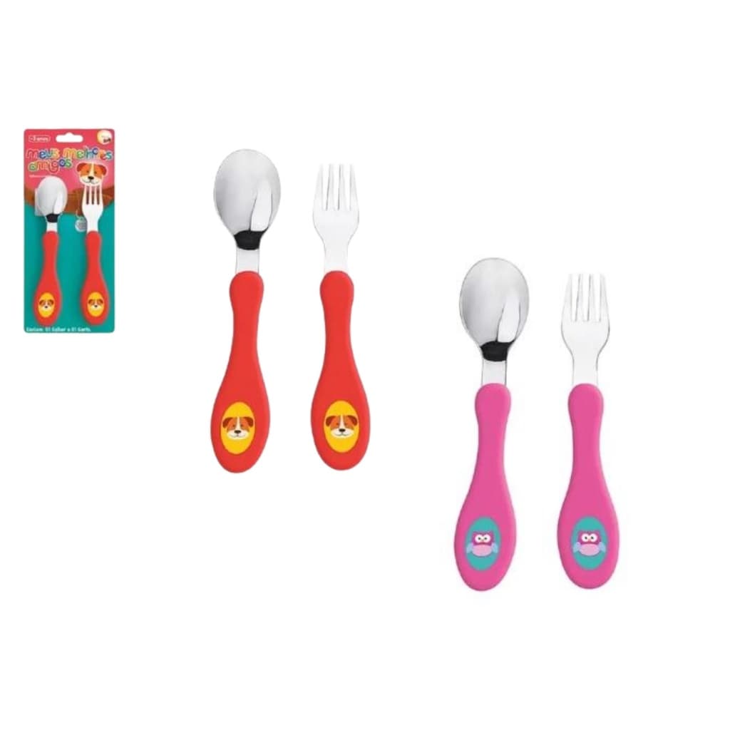 Conjunto De Talheres Infantil 2 Peças Garfo + Colher Coruja cachorro Art House Brink Zein