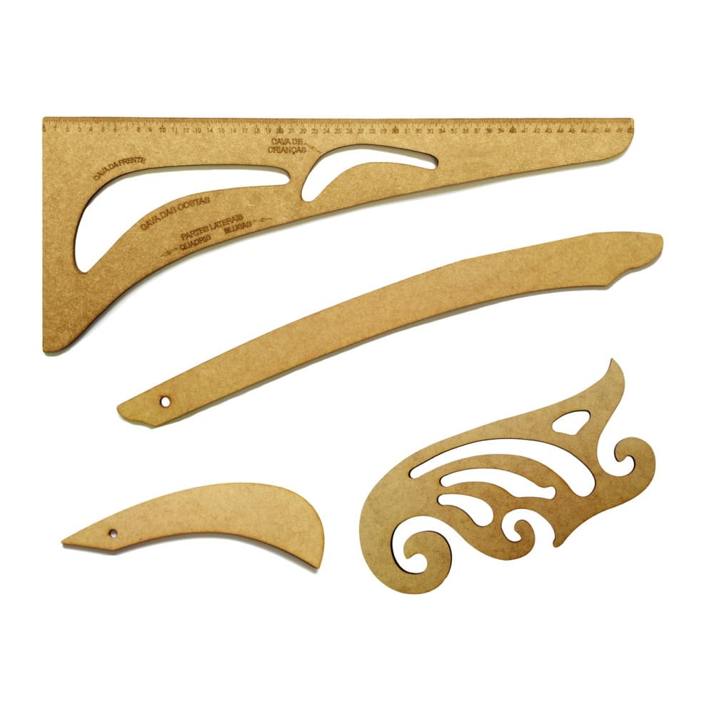 Kit Régua Curva Francesa e Cavas Costura Modelagem 4 pçs