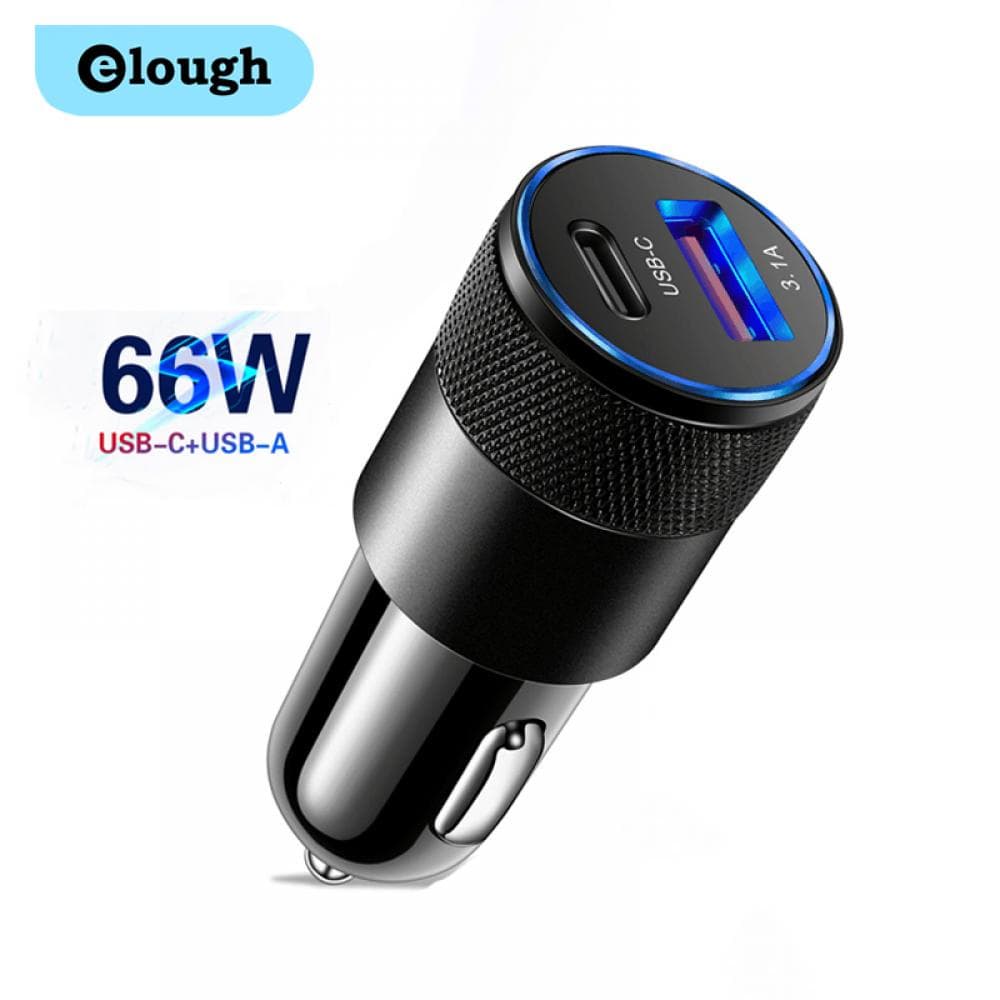 Elough 66W USB tipo C carregador de carro QC 3.0 PD carregador de telefone para carro carregamento rápido adaptador USB-C para carro