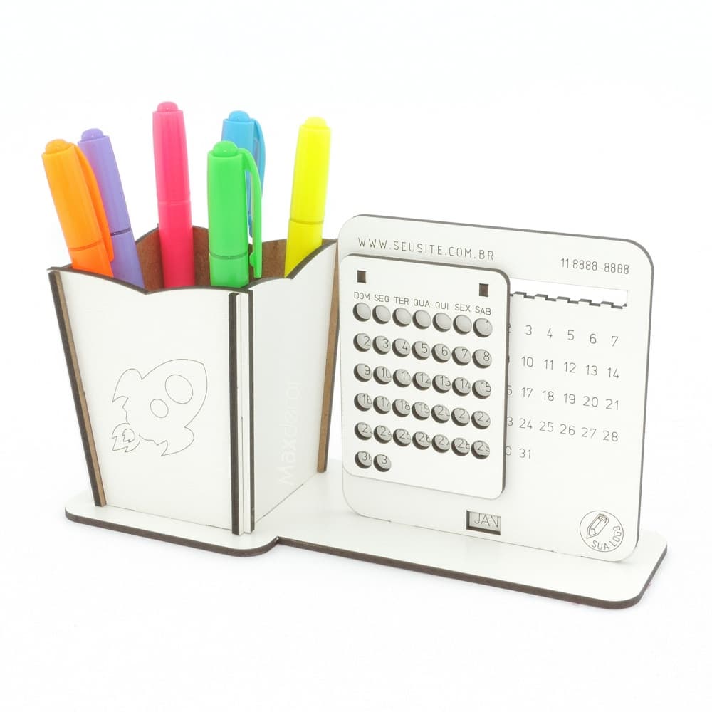 5 Calendário Infinito e Porta Lápis Personalizado Mdf - Foguete