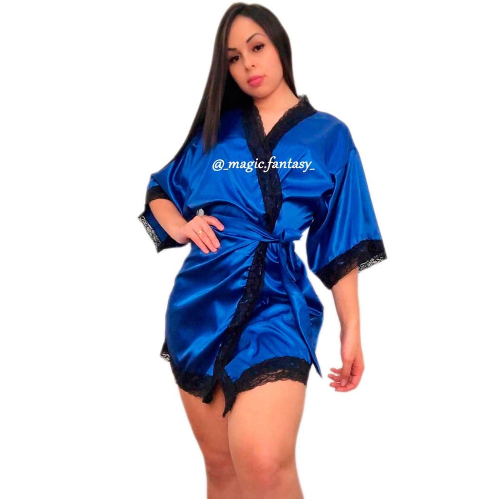 Robe Cetim Com Renda Elastano Roby Roupão Tamanho Único