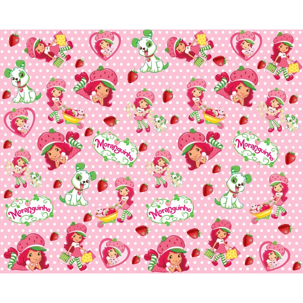 Tecido tricoline, microfibra ou gabardine - Moranguinho - Fundo Rosa - 0.50CM