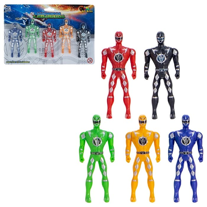 Brinquedo Hominho Boneco - Tipo Power Rangers Heroi Kit Com 5 Pecas - Guerreiros Lendarios
