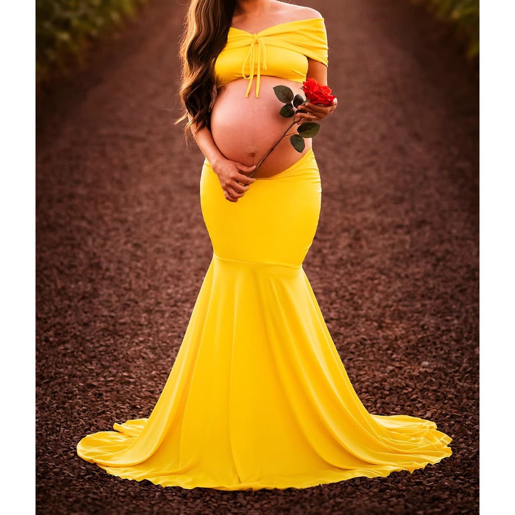 Vestido Gestante Bela E A Fera, 2 Em 1 Para Ensaio De Fotos