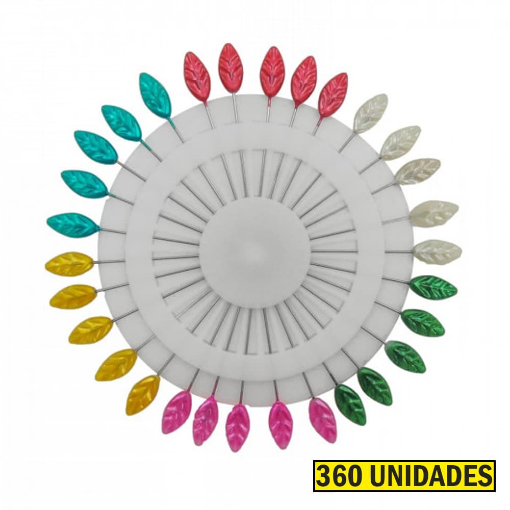 Alfinete Longo Cabeca Folha Colorido Costura 360 Unidades