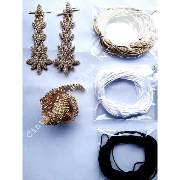 kit cabedal para chinelos  folhagem estrela  com manta de strass e cordão