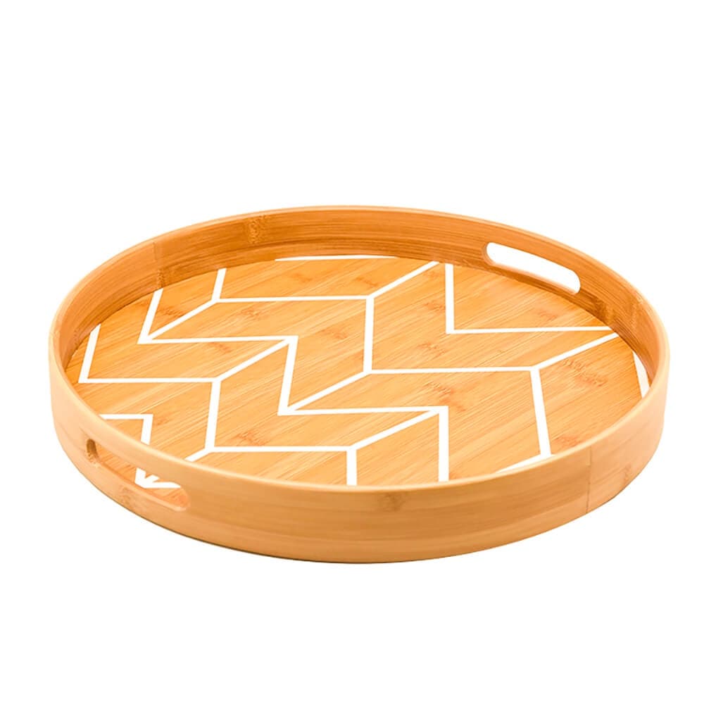 Bandeja de Bambu Redonda Chevron 35cm