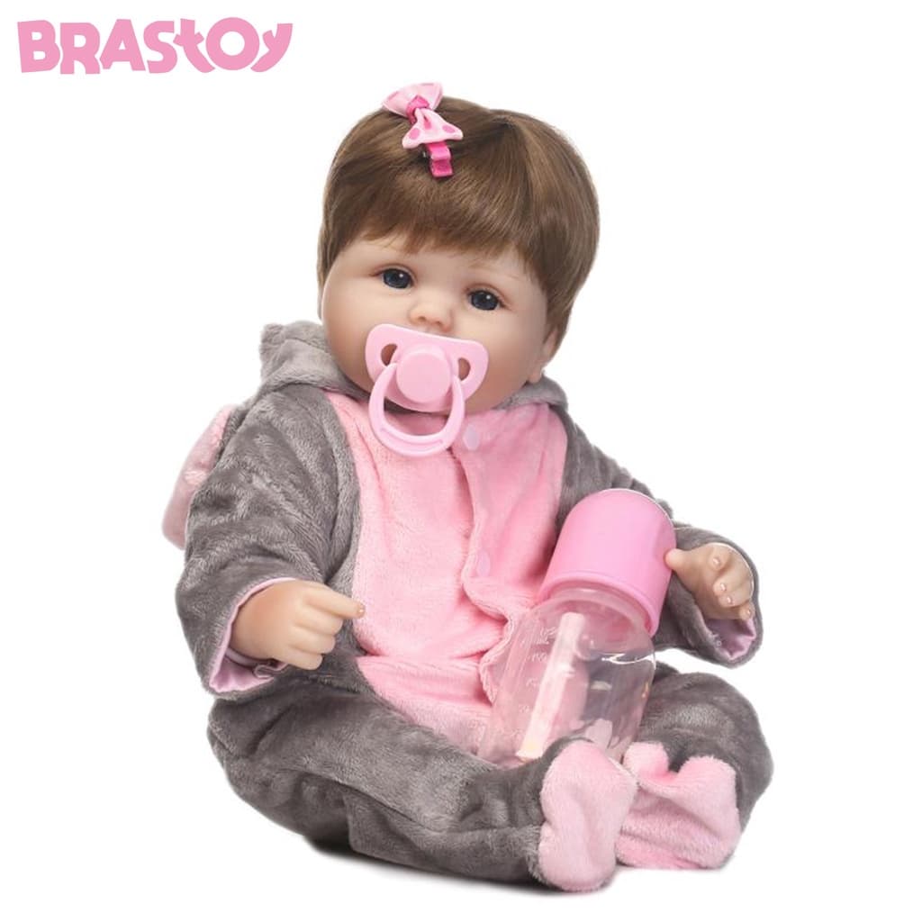 Boneca Bebê Reborn Silicone Menina Olhos Azuis Elefanta 48cm
