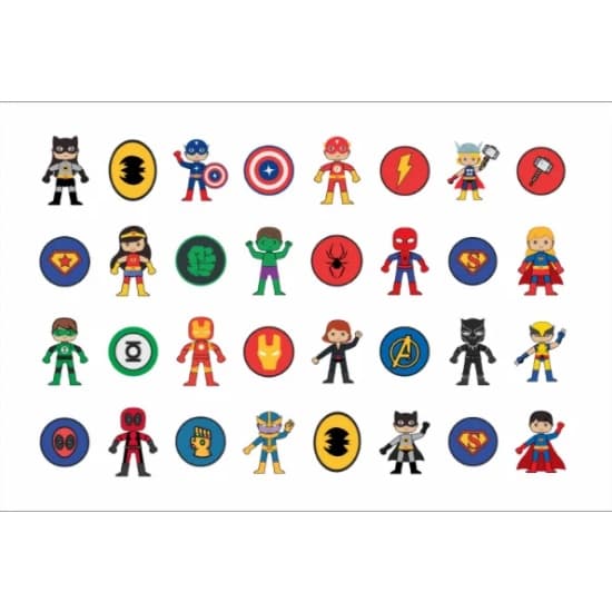 Tatuagem Temporária Infantil HERÓIS ll cartela com 32 tatuagens certificadas pelo INMETRO