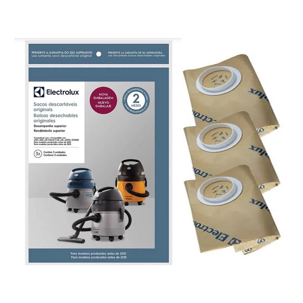 Kit 3 Sacos Aspirador Electrolux A10s, A10t, A10, Gt2000 Cse09 bocal 65mm