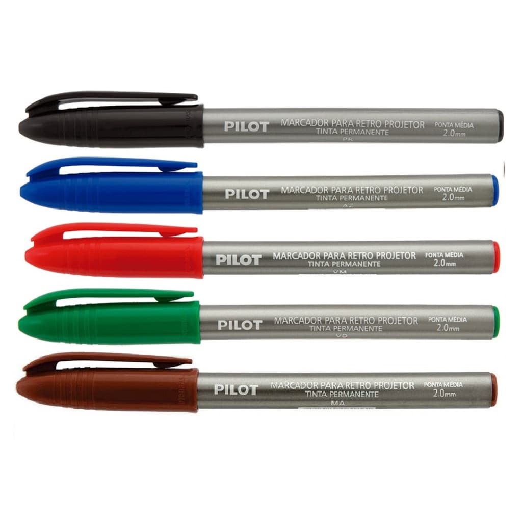 Caneta Retroprojetor 2.0 mm (Azul Marrom Preto Verde Vermelho) - Pilot | para CD e DVD