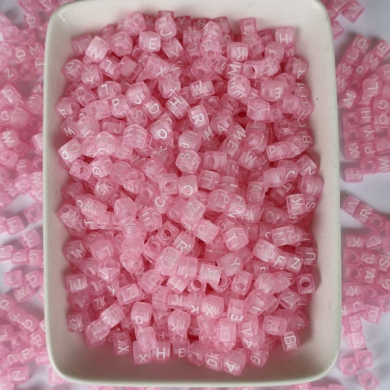 Miçanga Quadrado Letras Rosa/Branco 500 peças