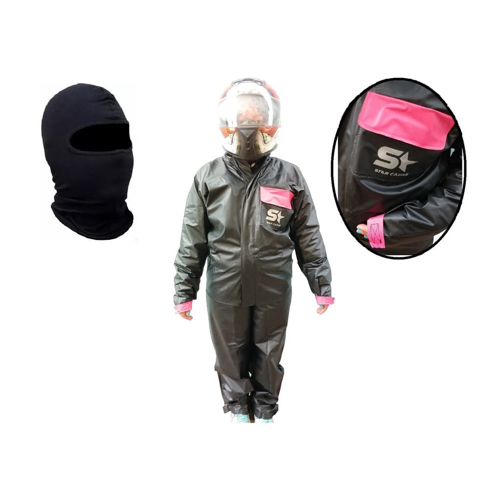 Capa De Chuva - Conjunto Calça Jaqueta Impermeavel Feminina Pvc Com Bolso - Moto / Motoboy / Motoqueiro + Touca Ninja