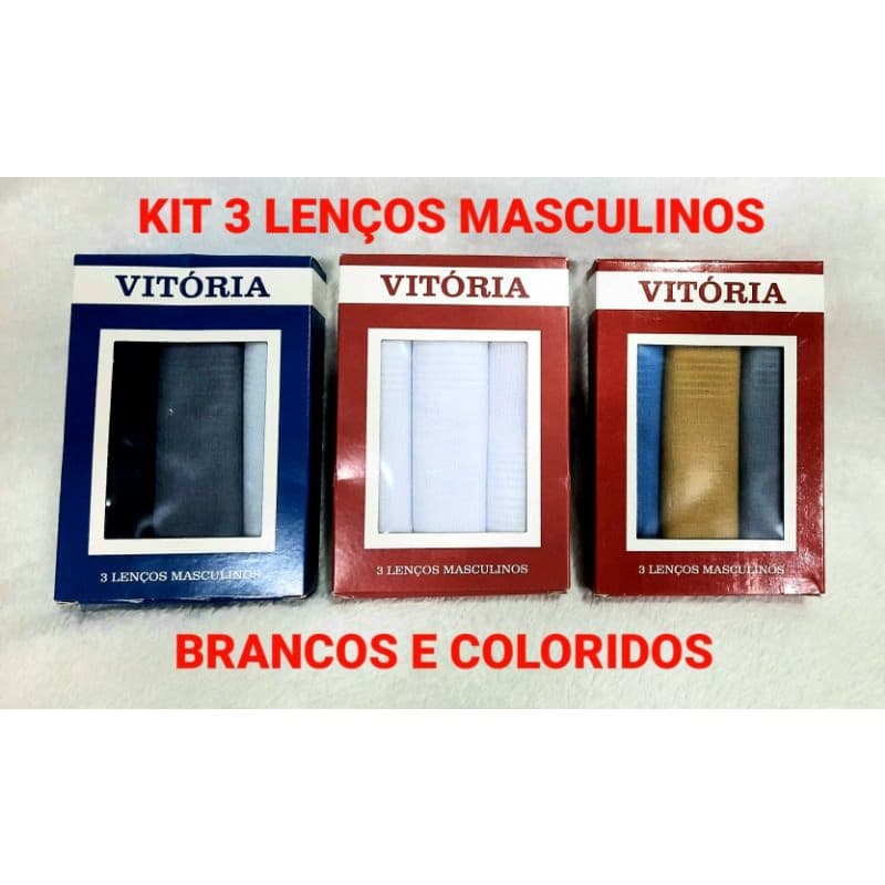 Lenços de Bolso Masculino 28x28 Caixa Vitória Branco Colorido Algodão