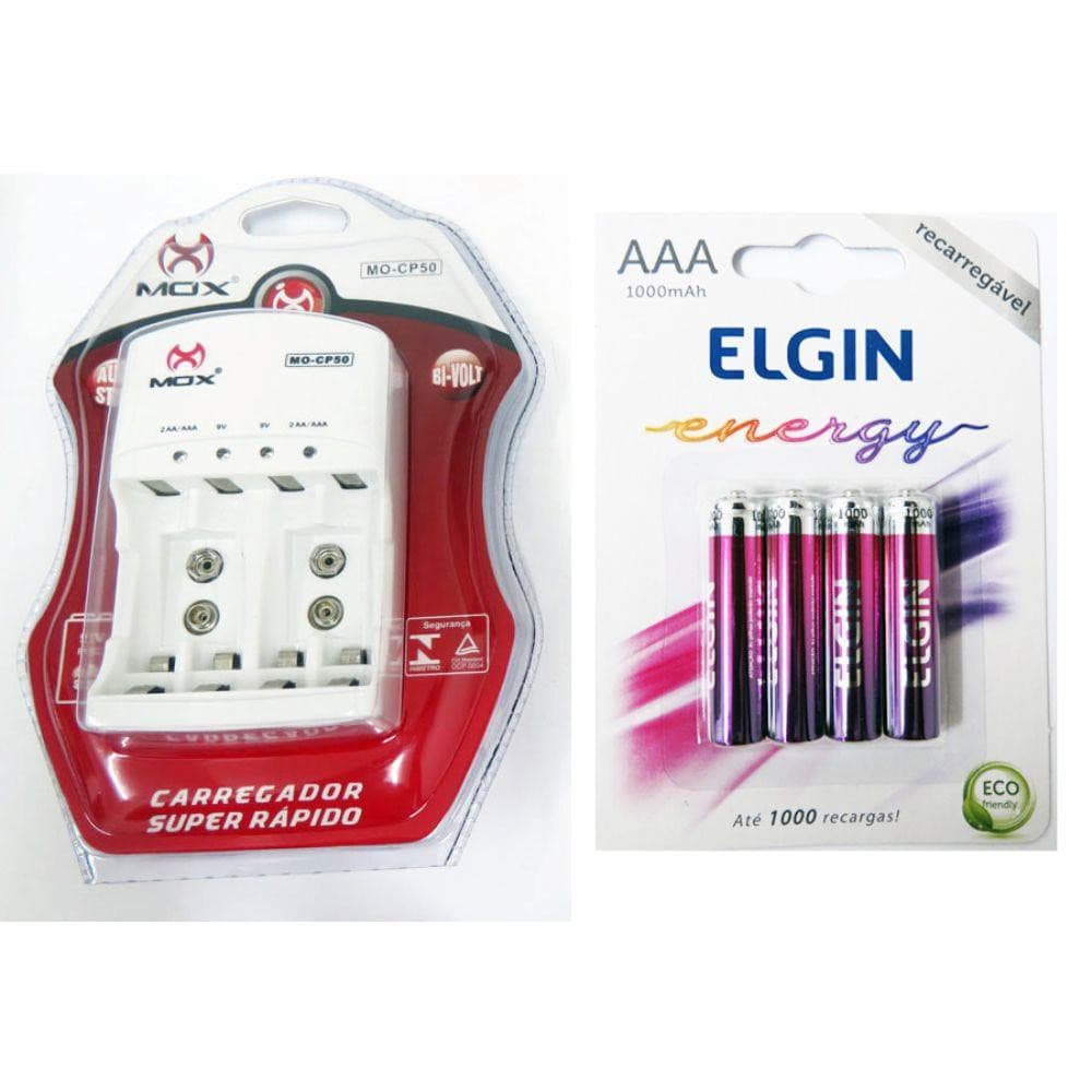 Pilha Recarregavel Aa 2700mah C/4 Elgin + Carregador CP50 Mox