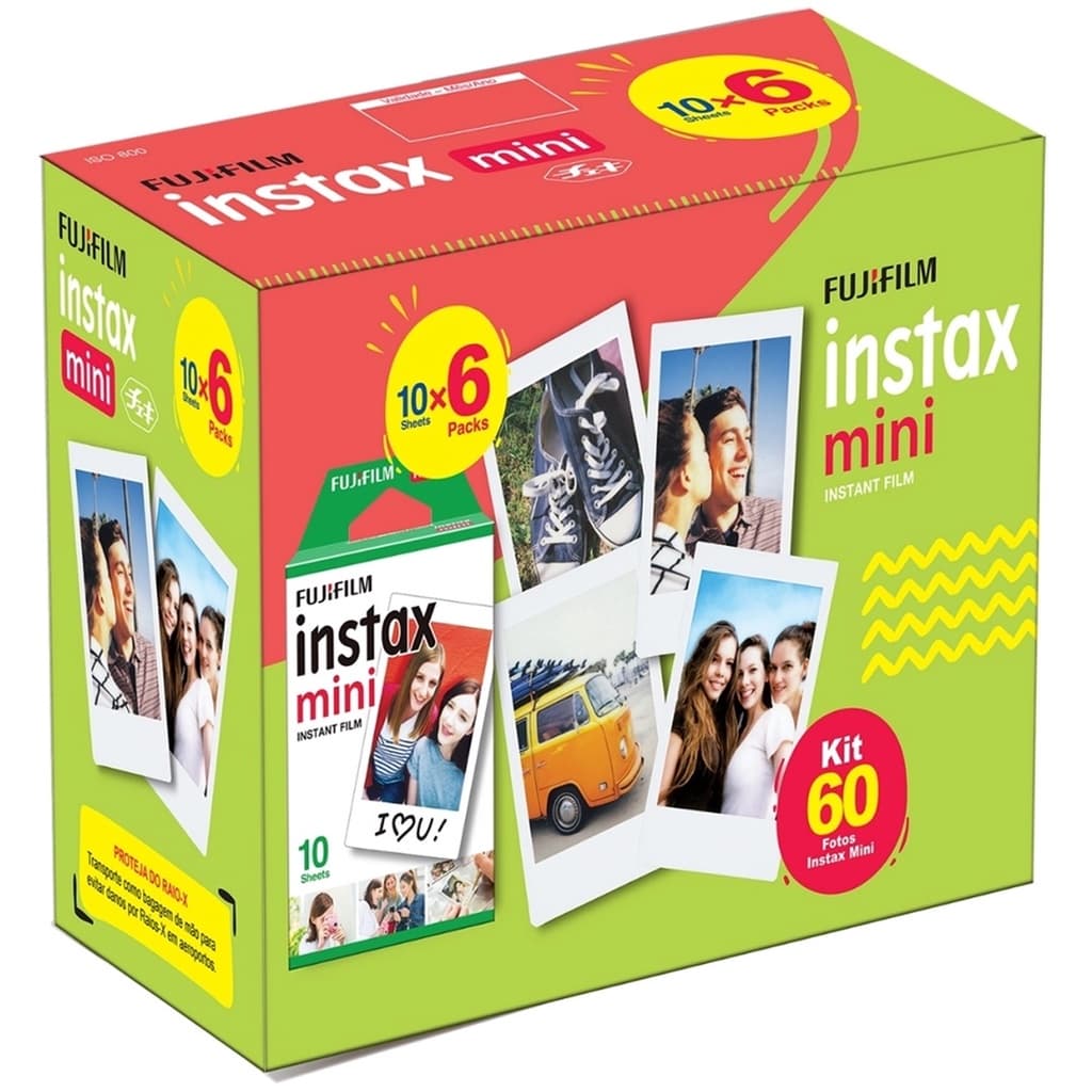 Filme Papel Fotográfico Fujifilm Instax Mini 60 Fotos 54x86mm p/ Câmera Instantânea Mini 7, 8, 9, 11, 12, 13
