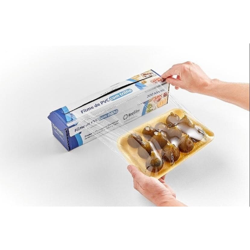 Caixa Rolo De Filme Pvc 28cm X 300 Metros Serrilha P/ Corte