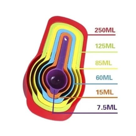 Conjunto de xicaras kit Colheres De Medida 6 Peças medida- 250ml,125ml,85ml,60ml,15ml,7ml TOP RIO Promoção
