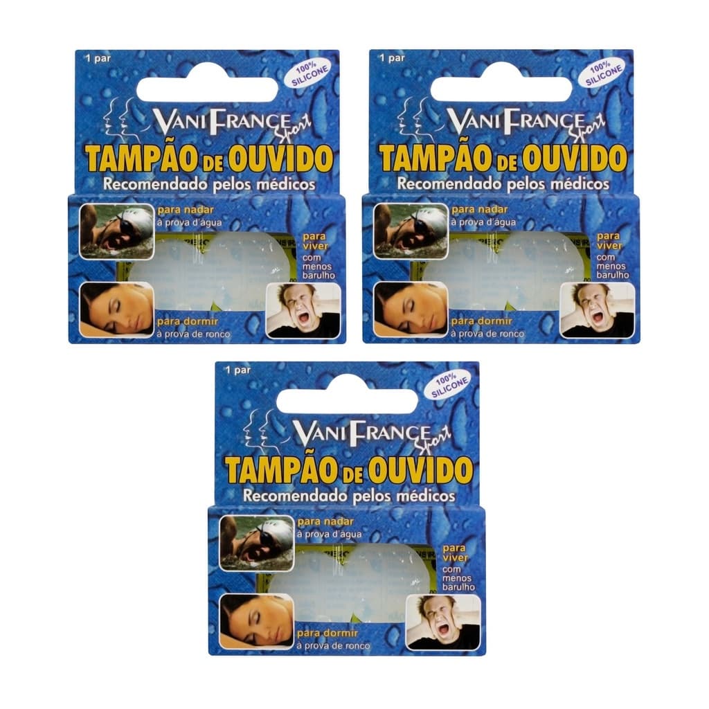Tampão de Ouvido 100% Silicone Vani France Kit 3 Pares