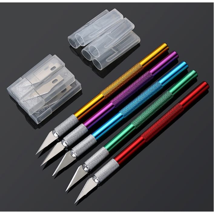 Estilete Artesanal Ferramenta De Corte de Precisão  Faca Artesanal de aço Inoxidavél Tipo Bisturi com 5 Lâminas Extra