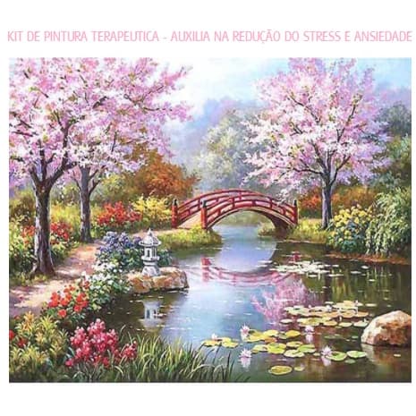 Pintura Terapêutica - Kit Pintura Em Números - Paisagens kit completo tela numerada, 3 pincéis e tintas.