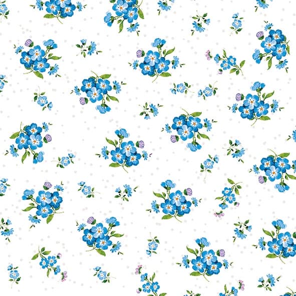 Guardanapo para Decoupage Cod09 Buquês de Flores Azuis Pequenas no Fundo Branco - 2 Unidades - Guardanapo para Artesanato