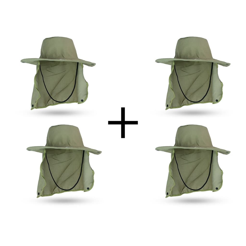 Kit 4 Chapéu Pescador C/ Protetor De Nuca - Caqui