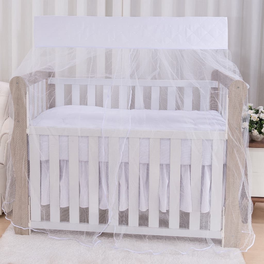 Mosquiteiro Avulso Para Berço Americano Branco Com Gotas Brancas Bordado - Tule + Bando