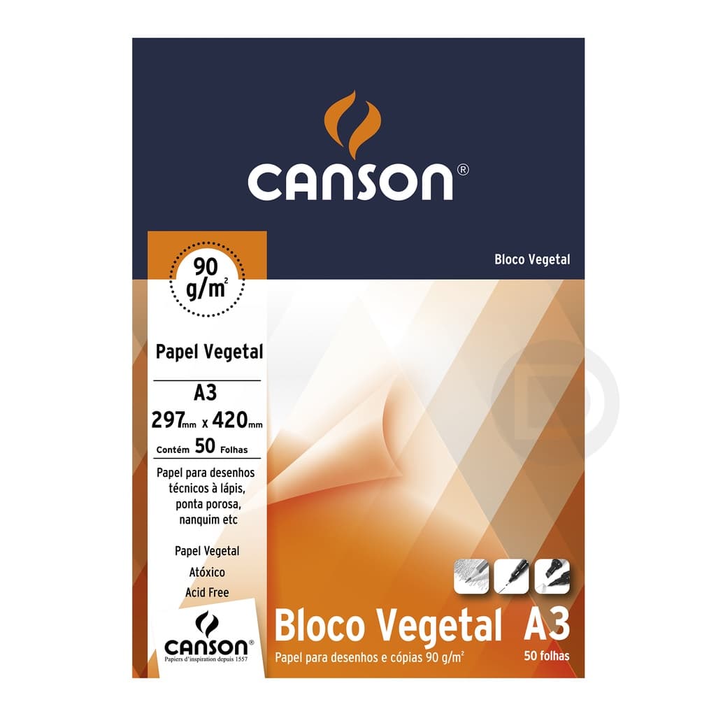 Bloco Papel Canson Vegetal Liso A3 - 90g - 50 Folhas