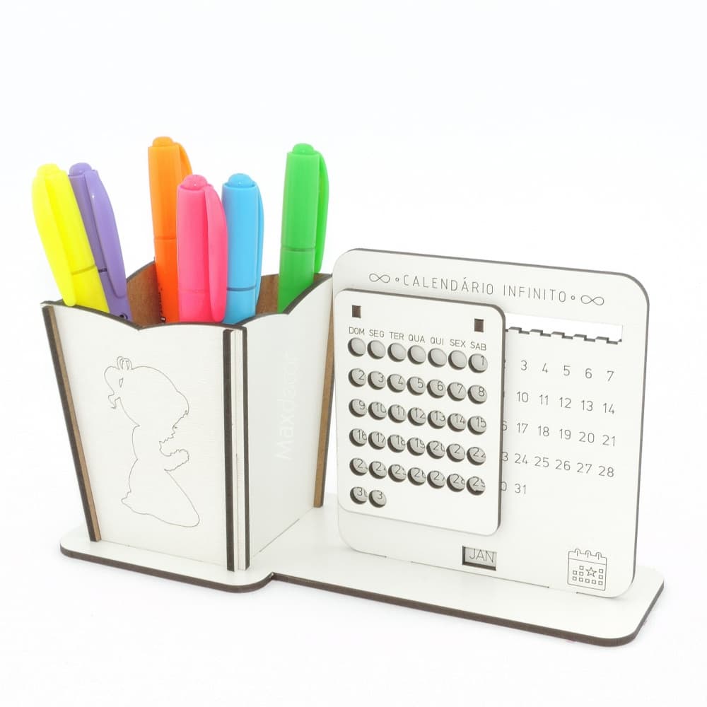 5 Calendário Infinito e Porta Lápis Personalizado Mdf - Menina