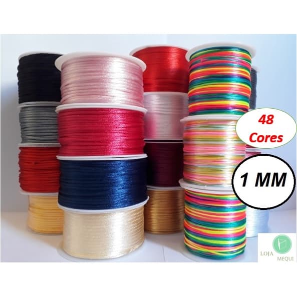 Fio de Seda Cordão de Cetim 1mm - 5 metros - Várias Cores