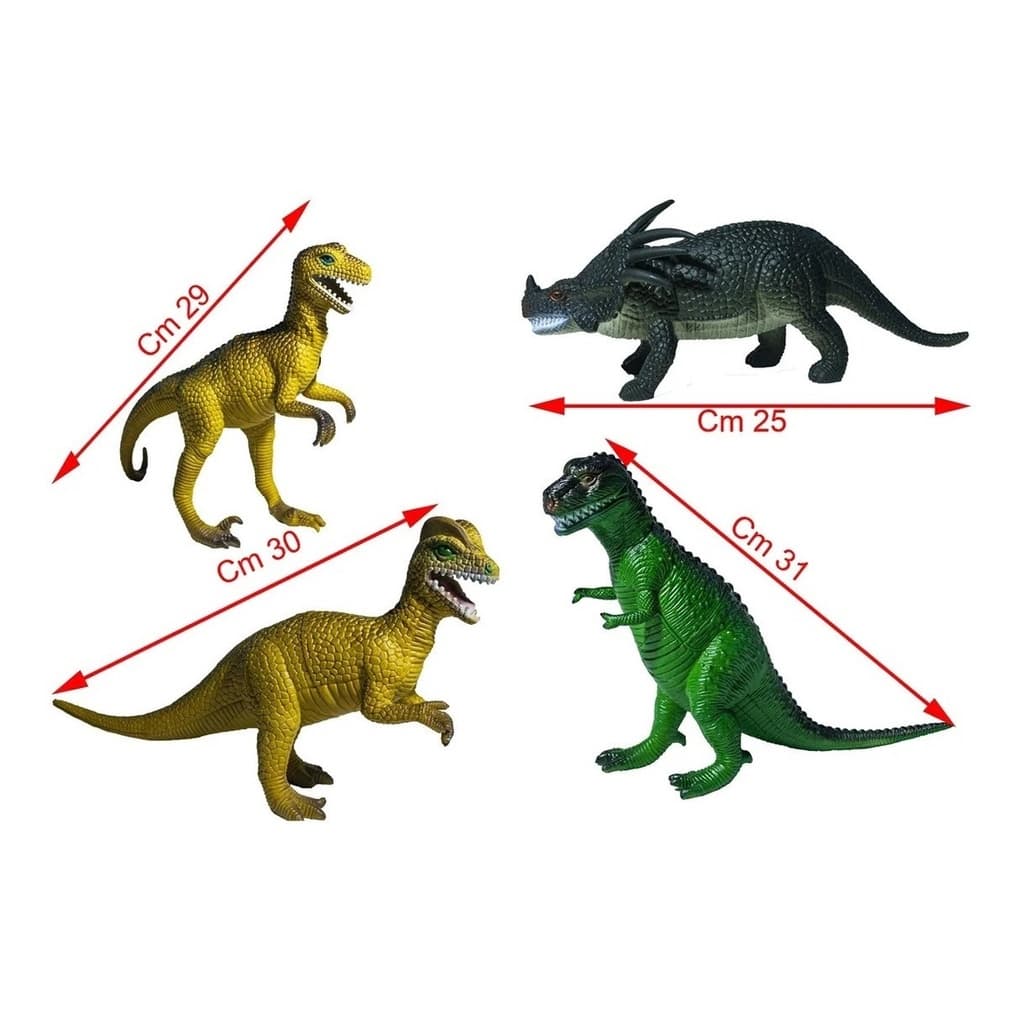 Dinossauros Borracha Tamanho Grande Kit Com 4 Dinossauros